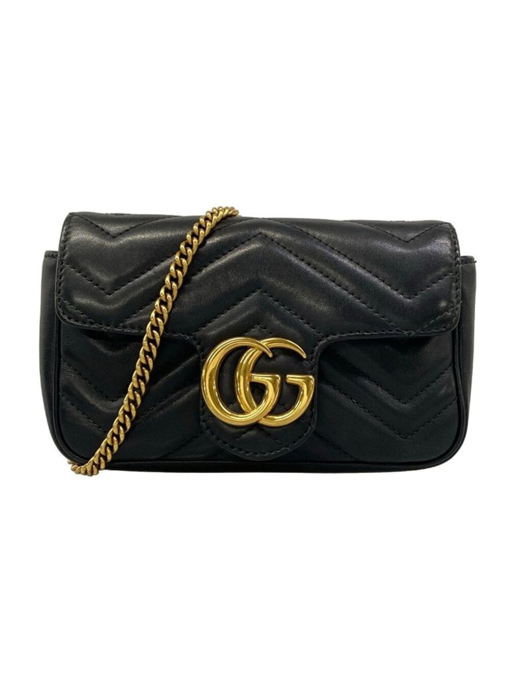 Gucci Shoulder Bag GG Marmont Black Chain Quilted Leather